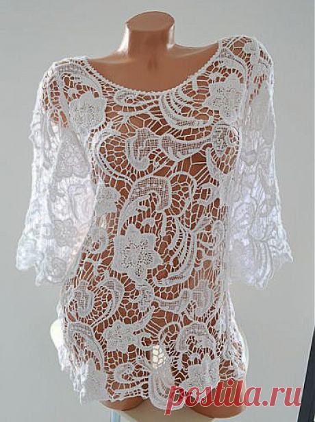 TUNIKA BLUSE ÜBERWURF HÄKEL SPITZE Weiß EG ca 40 42 44 NEU Kollek 2014 | eBay