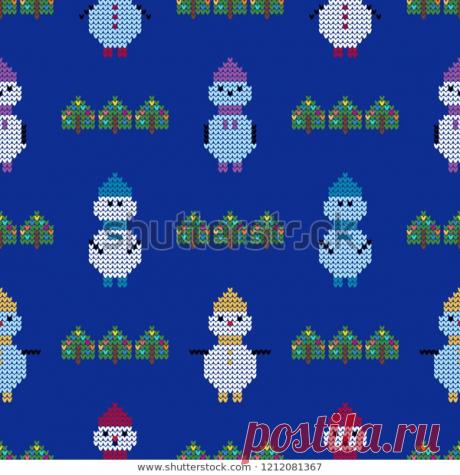 Seamless Vector Background Knitted Snowmen Winter Stok Vektör (Telifsiz) 1212081367