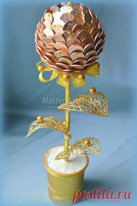 Золотое дерево из монет: мастер-класс с пошаговыми фото