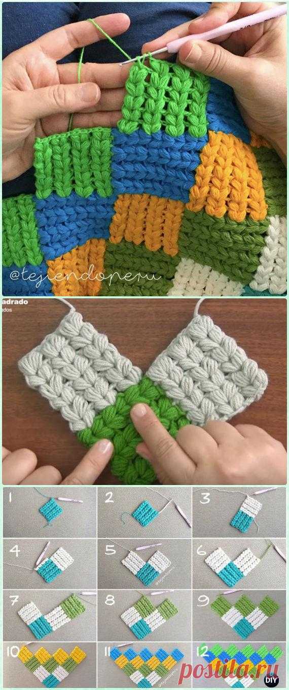 Пэчворк крючком. Crochet Block Blanket Free Patterns