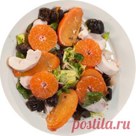 Салат с маринованными мандаринами, жареной хурмой и вареньем из каштанов - рецепт приготовления в домашних условиях
