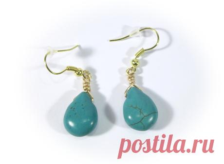 Kolczyki z turkusem wire wrapping - betulek - Kolczyki wiszące