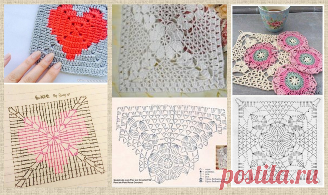 Еще 60 интересных схем квадратных мотивов для вязания крючком - в ваши копилочки | МНЕ ИНТЕРЕСНО | Яндекс Дзен