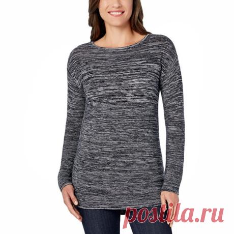 Ellen Tracy Womens Marled Knit Pullover Long Sleeved Sweater, Boat Neck (Large, Black Ivory) at Amazon Women’s Clothing store: