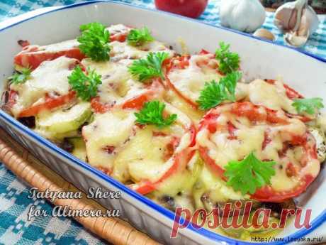Кабачки на грибной подушке под сыром и томатами!.