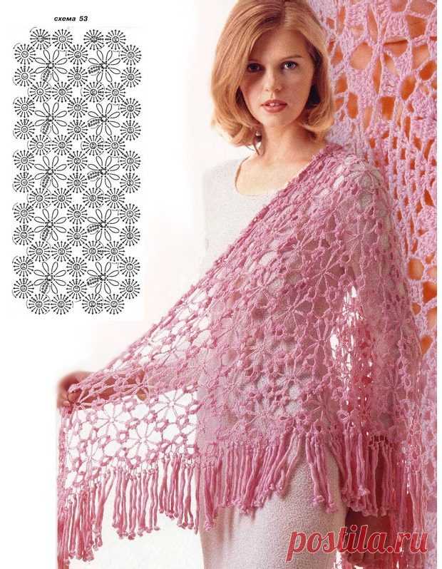 Шаль крючком из тонкой пряжи: шаль квадратными мотивами крючком.