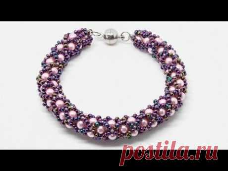 Браслет в технике ажурный жгут из бисера и бусин мастер класс DIY Bracelet from beads