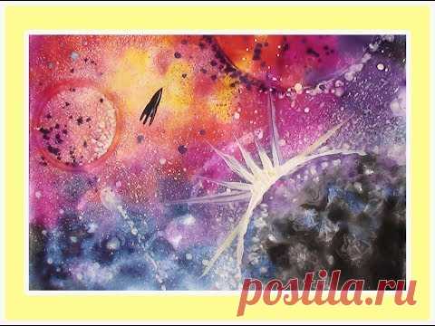 Как нарисовать космос поэтапно.  Поэтапный рисунок гуашью.