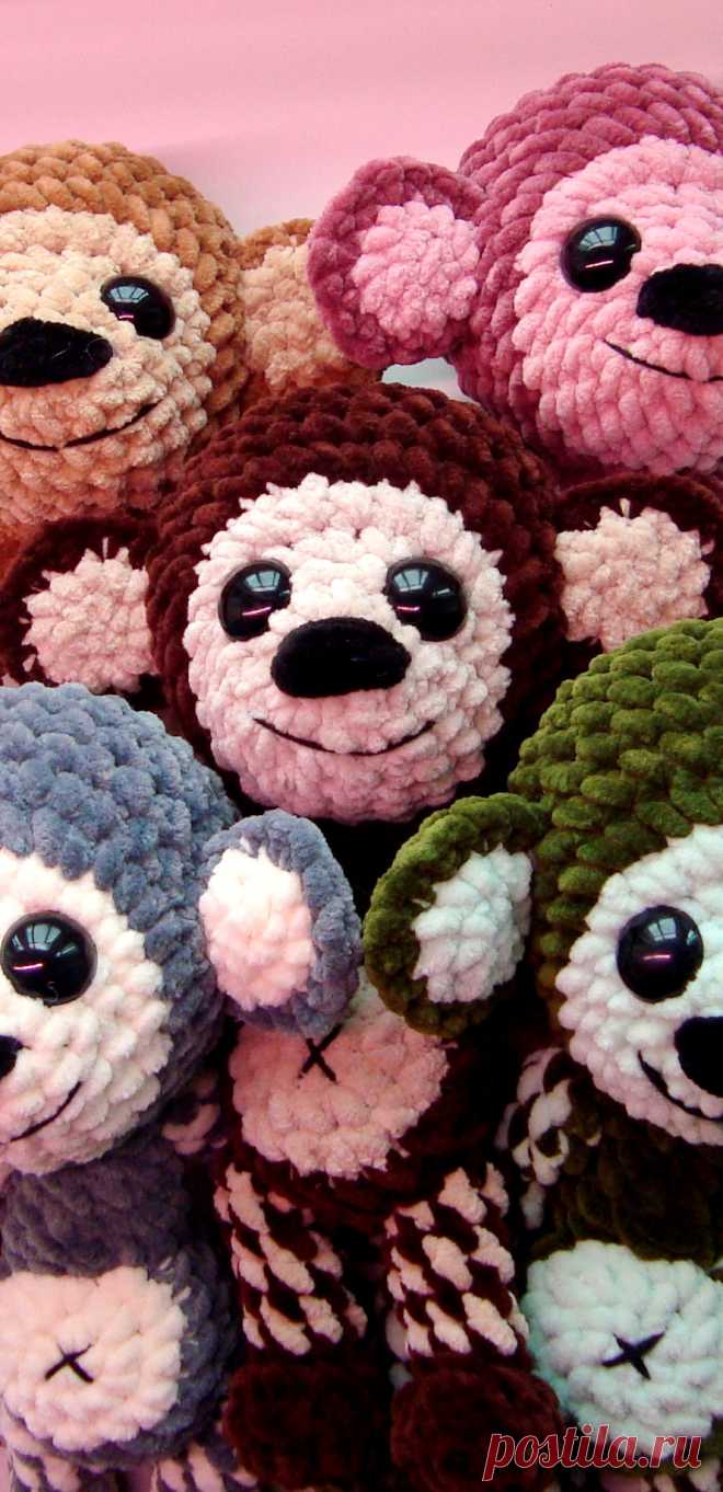 PDF Плюшевая обезьянка крючком. FREE crochet pattern; Аmigurumi animal patterns. Амигуруми схемы и описания на русском. Вязаные игрушки и поделки своими руками #amimore - Обезьяна из плюшевой пряжи, обезьянка, мартышка.