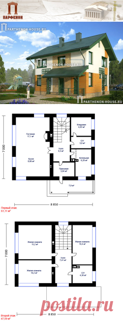 Проект небольшого двухэтажного дома из газобетона ЯК 100-8

Площадь застройки: 78,50 кв.м.
Площадь общая помещений: 100,80 кв.м.
Площадь жилая: 53,00 кв.м.
Площадь крыльца: 7,90 кв.м.
Строительный объем: 700,00 куб.м.
Высота 1 этажа: 2,810 м.
Высота 2 этажа: 2,565 м.
Высота дома в коньке от уровня земли: 8,390 м. 

Комната на 1 этаже: да.
Тех. помещение-котельная: да.
Кладовая: да.
Камин: да. 

Технология и конструкция: Строительство дома из газобетона.