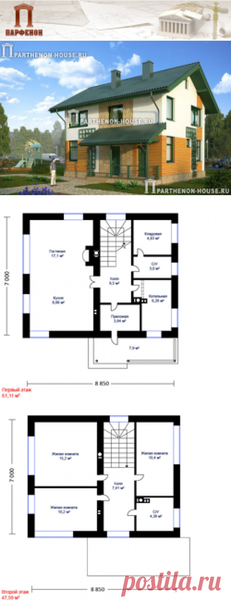 Проект небольшого двухэтажного дома из газобетона ЯК 100-8

Площадь застройки: 78,50 кв.м.
Площадь общая помещений: 100,80 кв.м.
Площадь жилая: 53,00 кв.м.
Площадь крыльца: 7,90 кв.м.
Строительный объем: 700,00 куб.м.
Высота 1 этажа: 2,810 м.
Высота 2 этажа: 2,565 м.
Высота дома в коньке от уровня земли: 8,390 м. 

Комната на 1 этаже: да.
Тех. помещение-котельная: да.
Кладовая: да.
Камин: да. 

Технология и конструкция: Строительство дома из газобетона.