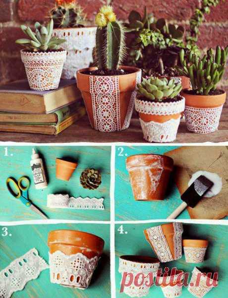 DIY Crafts and Projects: Add Pretty Lace For Pot Planter