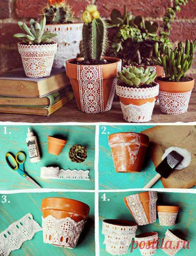 DIY Crafts and Projects: Add Pretty Lace For Pot Planter