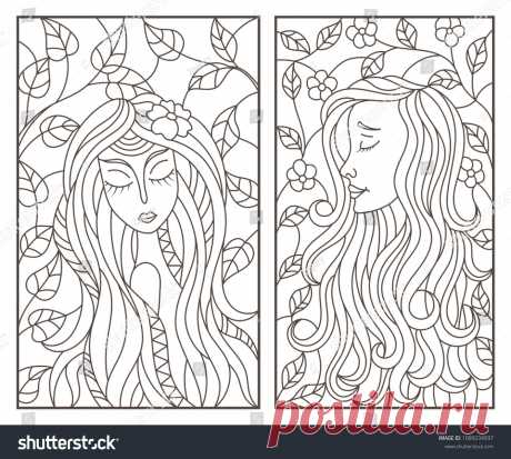 Стоковая векторная графика «Set Contour Illustrations Stained Glass Windows» (без лицензионных платежей), 1099234937: Shutterstock