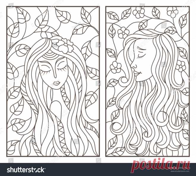 Стоковая векторная графика «Set Contour Illustrations Stained Glass Windows» (без лицензионных платежей), 1099234937: Shutterstock