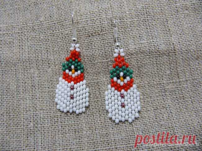 Серьги Снеговички из бисера