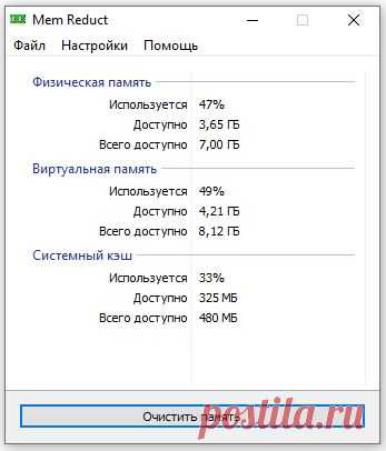 Mem Reduct - небольшое приложение для мониторинга и очистки оперативной памяти вашего компьютера. Обладает максимально простым интерфейсом, не требует установки.