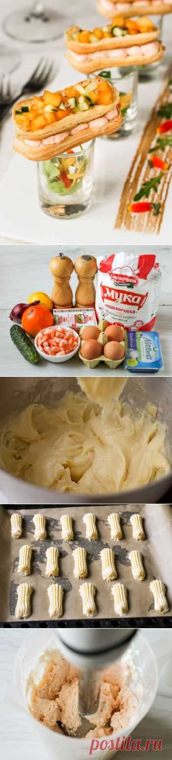 ЭКЛЕРЫ С КРЕВЕТОЧНЫМ КРЕМОМ И ТАР-ТАРОМ ИЗ ХУРМЫ