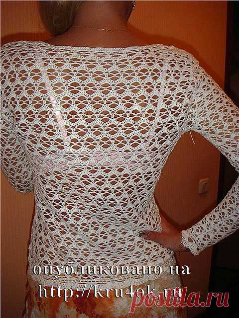 Белая ажурная кофточка - вязание крючком на kru4ok.ru