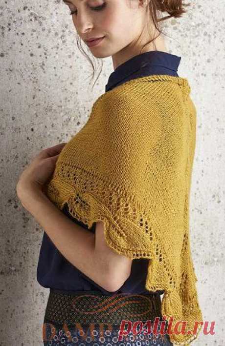 Маленькая шаль «Sherborne» с листьями по кайме и ажурными колосьями по средней линии. Спицами. / DAMские PALьчики. ru