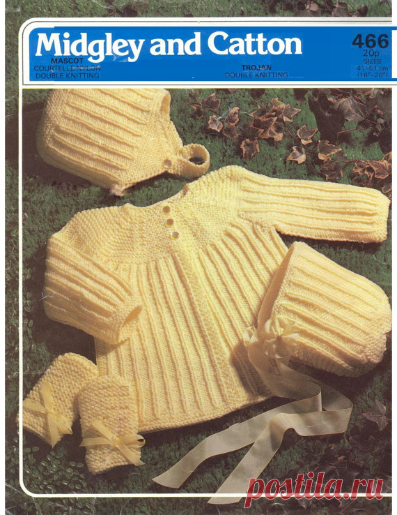 Baby Dk Matinee Jacket 2 Styles of Hat and Mittens   16-20ins - M&C 466 -  pdf of  of a Vintage  Knitting Pattern Vintage PDF BABY Knitting Pattern -M&C 466 - DK Matinee Jacket 2 STYLES of Hat & Mittens 16-20ins    The smaller file attached is a REDUCED PDF for easy download. Some buyers have a problem viewing these Reduced PDF flies [small minority - 5 out of 4100 sales so far] but just in case you have this problem, Ive included the larger non-reduced file so you have tw...