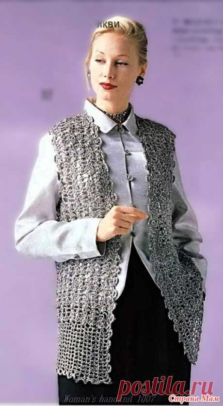 Длинный ажурный жилет. Крючок. Women’s knitting spring-summer 1996