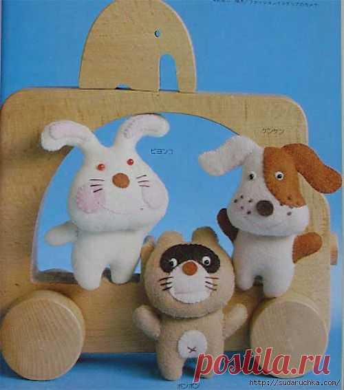 Собачка, зайка и кот из фетра.