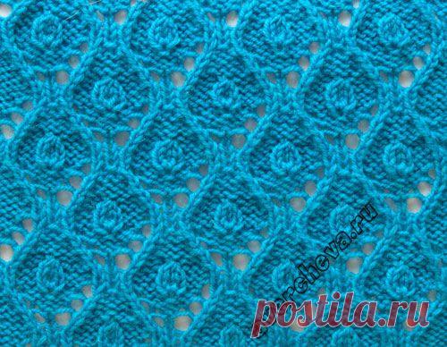 узор 489 ажурные ромбы с шишечками | каталог вязаных спицами узоров