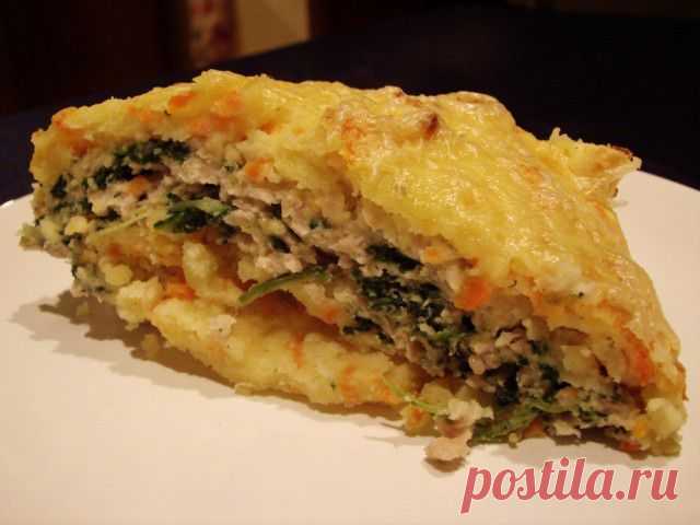Картофельная запеканка с курицей и шпинатом
