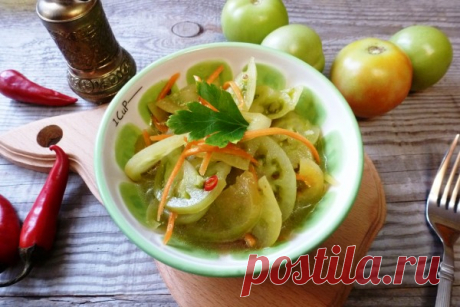 Зеленые помидоры по-корейски Острые зеленые помидоры — вкуснейшая вещь! Они хороши сами по себе, хороши к отварной или жареной картошке, хороши как закуска на дружеской вечеринке. Этот салат даже можно подать как гарнир,например,…