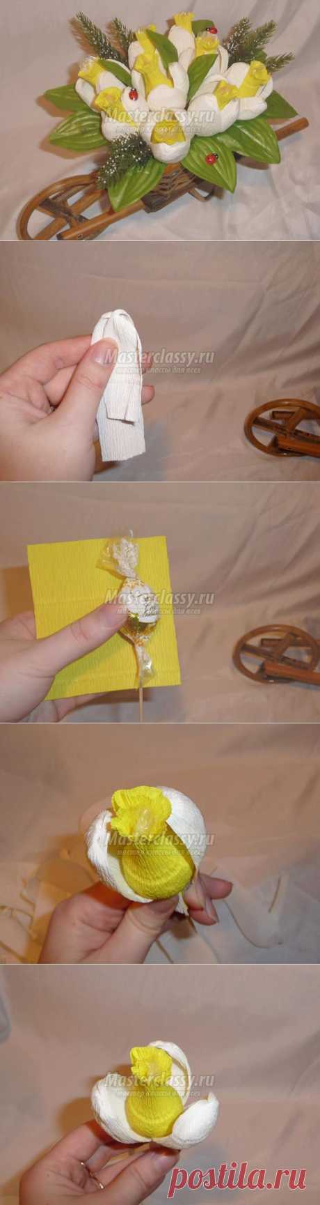 Композиция из конфет. Ландыши в корзинке. Мастер-класс
