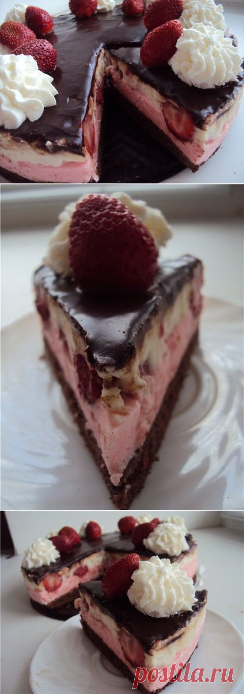 Клубничный торт с шоколадной глазурью