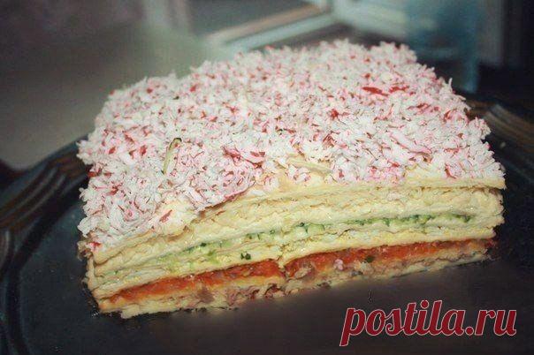 Закусочный торт рыбный - рецепт, ингридиенты и фотографии
