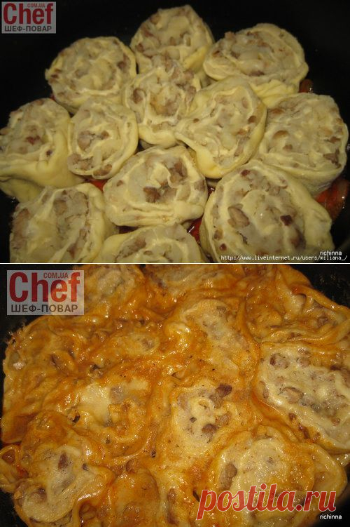Ленивые вареники-рулетики с картошкой и грибами.