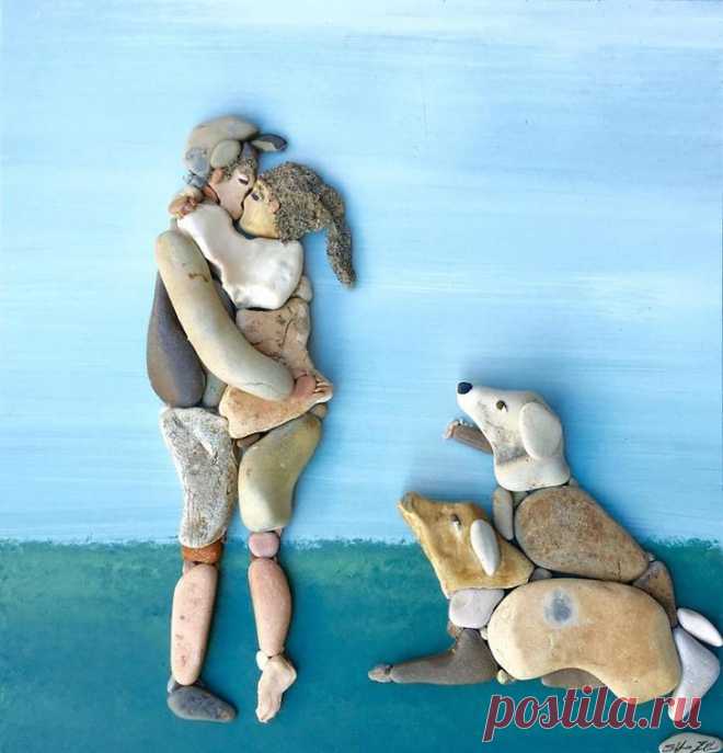 Художник составляет удивительно реалистичные картины из камней, найденных на пляже