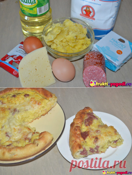 Открытый дрожжевой пирог с начинкой из картошки с колбасой
