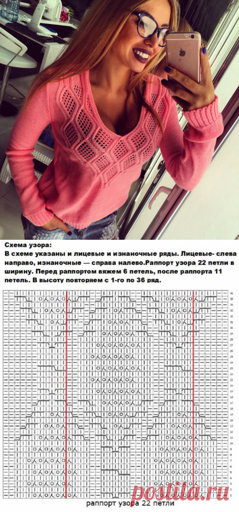 Модный свитер спицами схема. Свитер с кокеткой из ромбов |