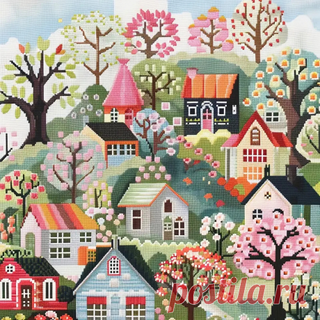 Набор для Вышивки Крестиком ThreadLux "Весенняя Городок" для - Temu Moldova
