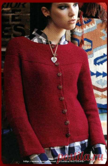 Вязание спицами жакета GARTER YOKE.