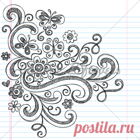 Flowers And Butterfly Sketchy Notebook Doodles Vector Ill... · GL Stock Images