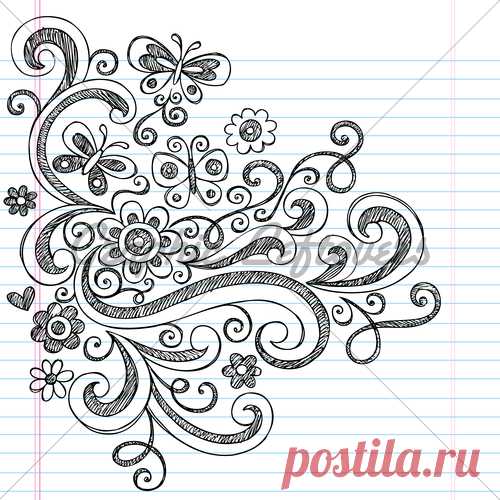 Flowers And Butterfly Sketchy Notebook Doodles Vector Ill... · GL Stock Images