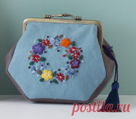 フラワーリースのがま口ポーチ | ケース・小物入れ・袋・ポーチ | 手づくりレシピ | そーいんぐ.com