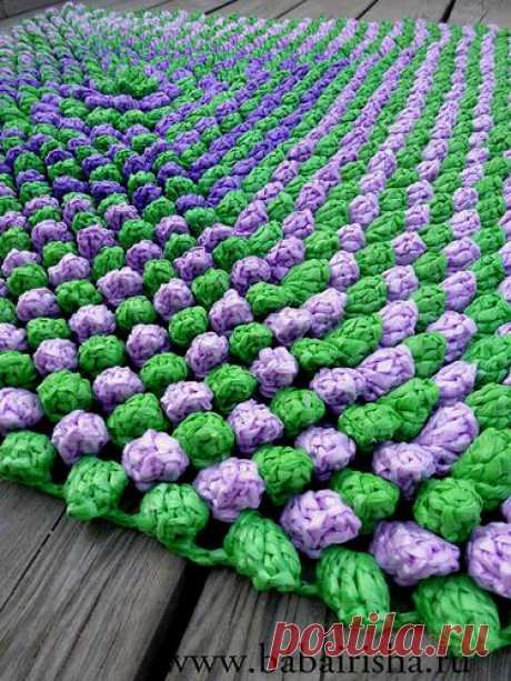 Коврик «Георгин» для прихожей из полиэтиленовых пакетов. Связан крючком. Мастер класс.