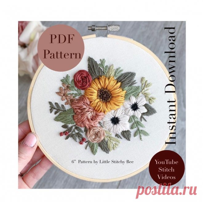 PDF Sunflower Embroidery Pattern Hoop Art DIY Embroidery | Etsy Moldova
