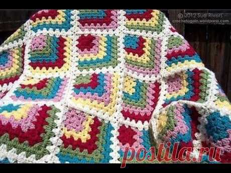 Granny Square Crochet | طريقة عمل مربعات الكروشيه تبدأ من الزاويه | نسيم الوادي - YouTube