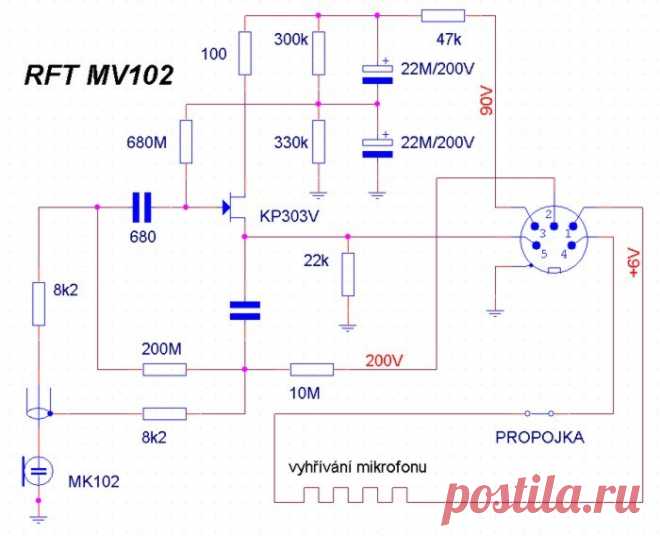 ELEKTROAKUSTIKA® RFT MV102 - measuring microphone
Схема конденсаторного микрофона MK102