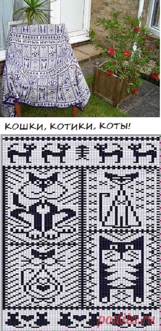 Какие есть простые схемы вязания узора кот, кошка крючком или спицами?