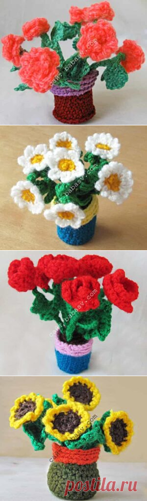 Цветы в горшочке: 4 вида цветов с описаниями вязаний и видео
