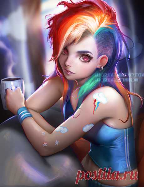 Rainbow Dash Morning by sakimichan