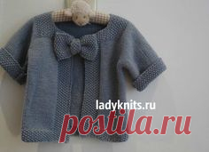 Кардиган с бантом для девочки спицами